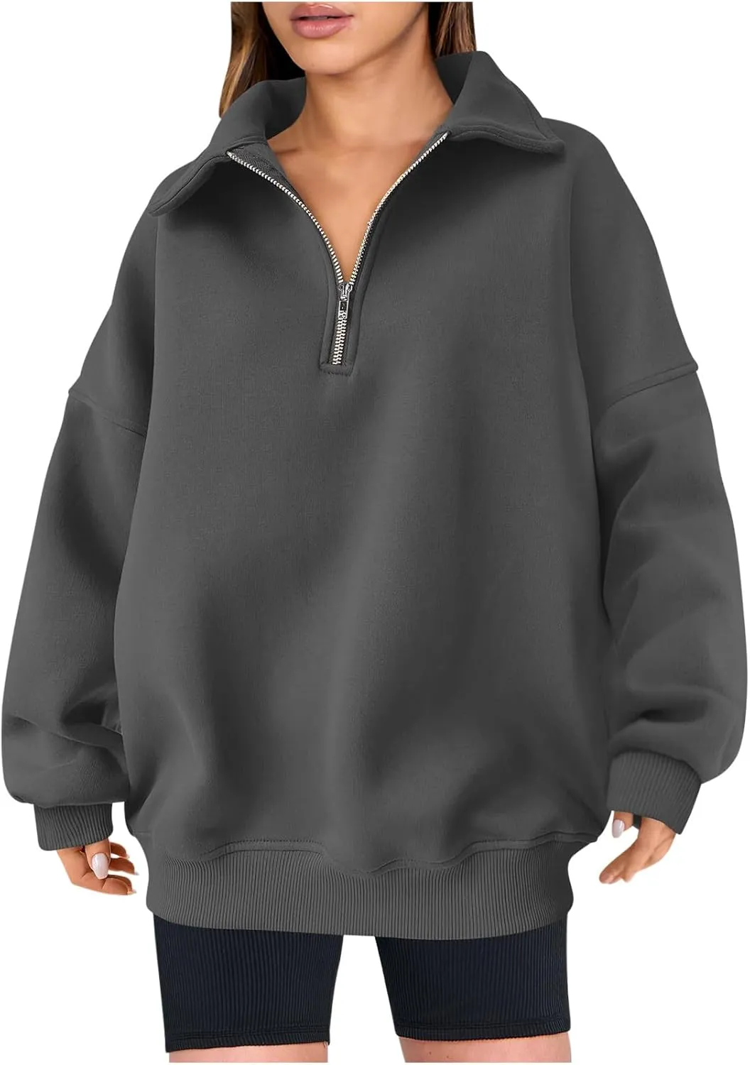 SMIDOW Oversized Sweatshirt For Women 1/4 Zip Up v Neck Fleece Pullovers Casual Loose Fall Fashion 2024 Teen Girls Clothes