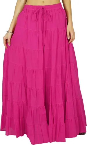 Solid Long Maxi Cotton Beach Wear Skirt for Women Elastic Waist Skirt Summer Wear