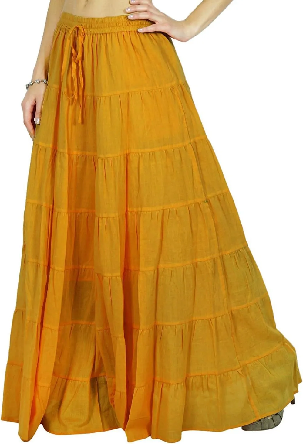Solid Long Maxi Cotton Beach Wear Skirt for Women Elastic Waist Skirt Summer Wear