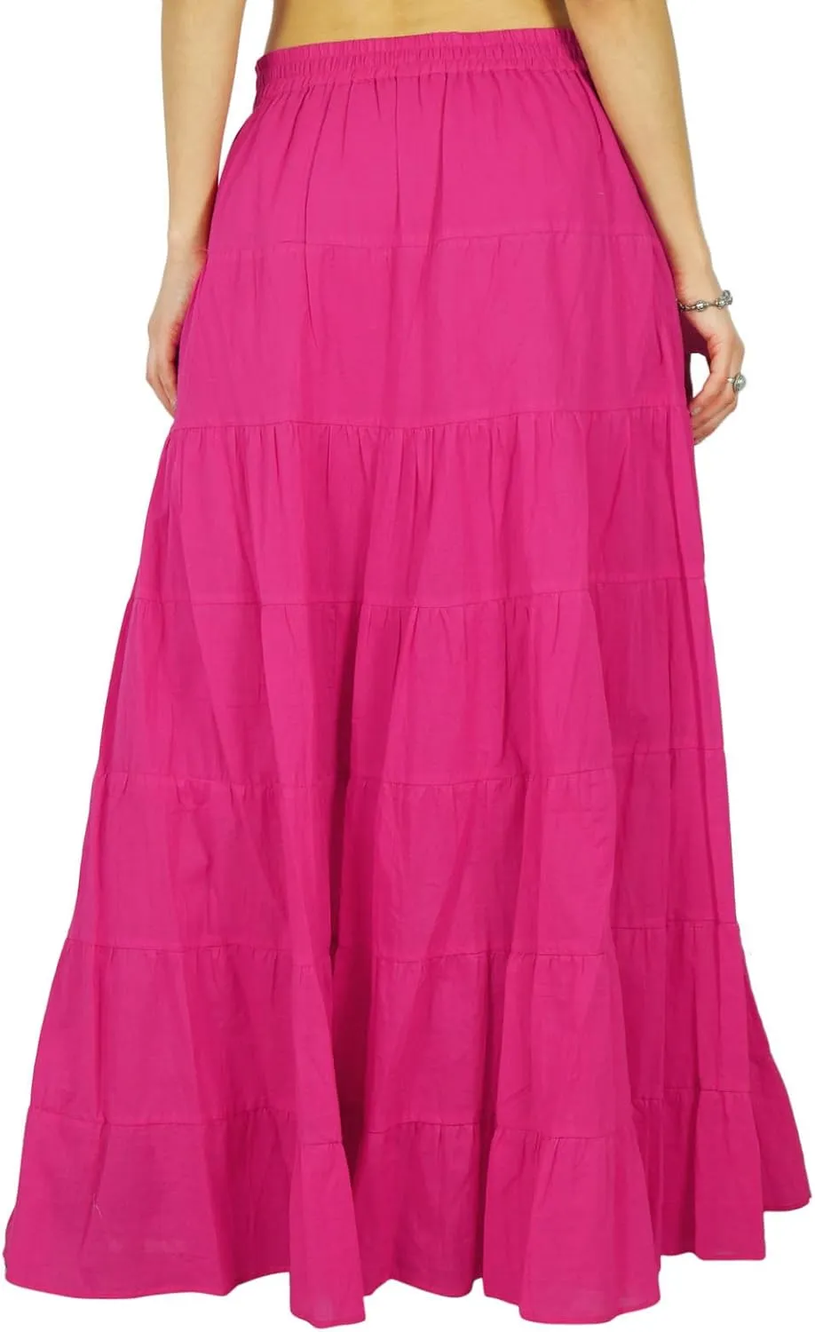 Solid Long Maxi Cotton Beach Wear Skirt for Women Elastic Waist Skirt Summer Wear