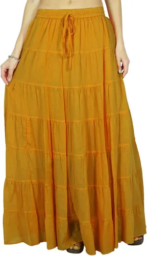 Solid Long Maxi Cotton Beach Wear Skirt for Women Elastic Waist Skirt Summer Wear