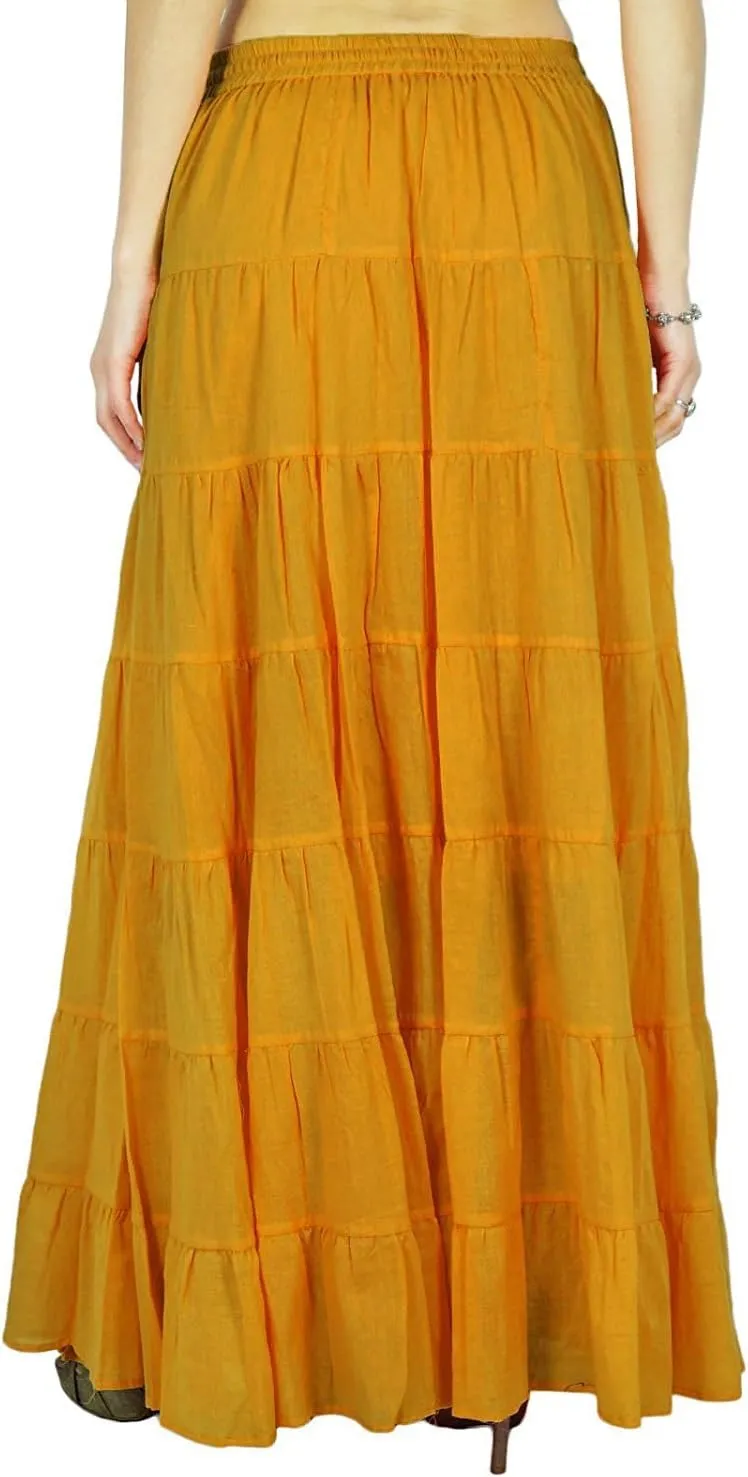 Solid Long Maxi Cotton Beach Wear Skirt for Women Elastic Waist Skirt Summer Wear