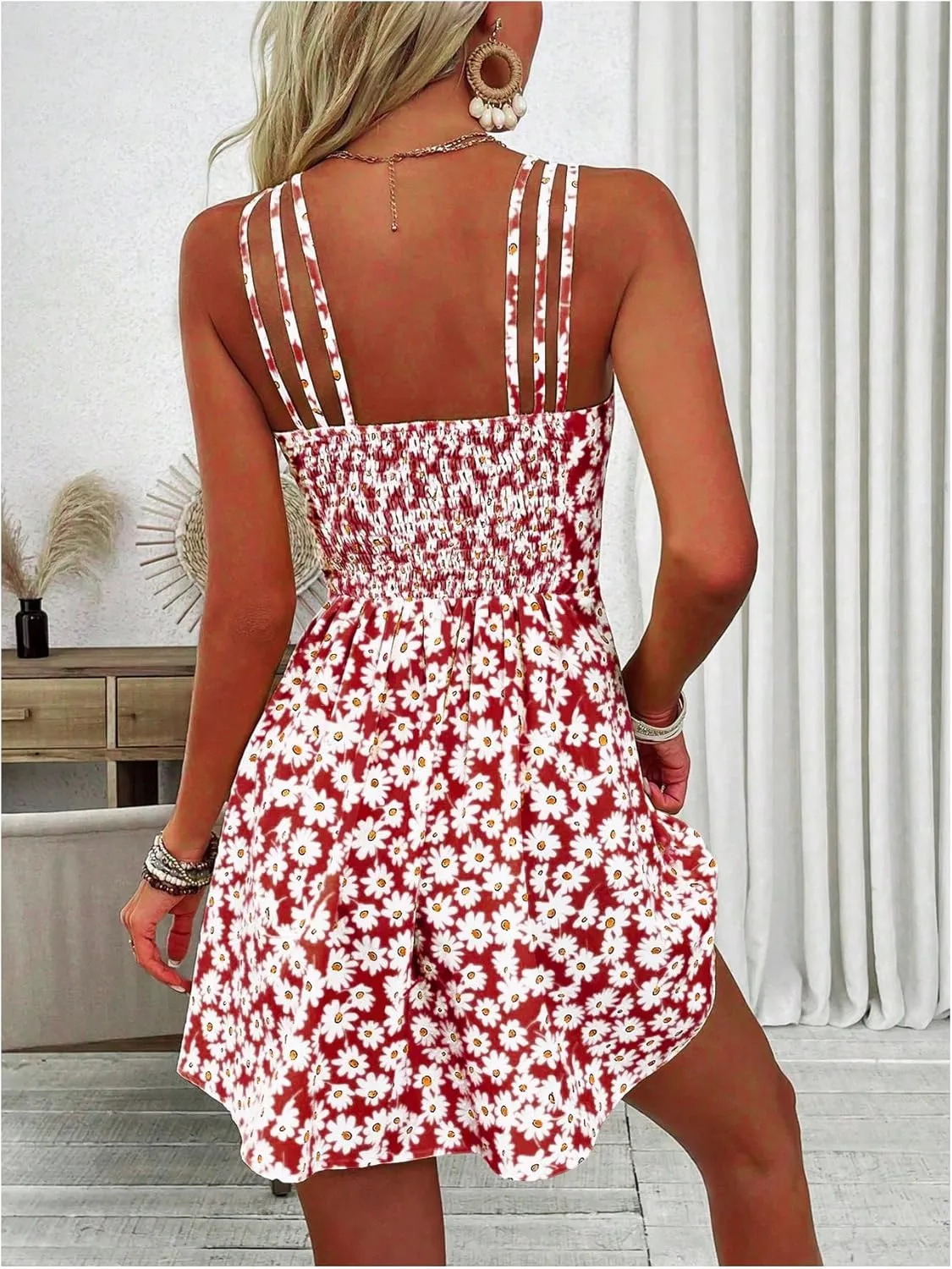 SOLY HUX Women's Floral Print Cami Dress Spaghetti Strap A Line Flowy Summer Mini Dresses Sundress