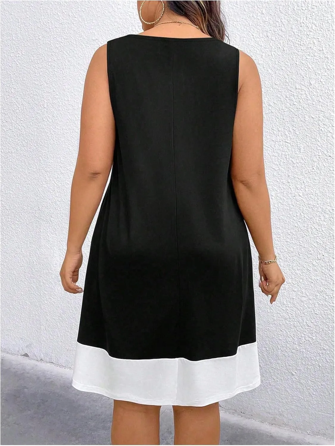 SOLY HUX Women's Plus Size Color Block Tank Dress Sleeveless Zipper Flowy Vacation Short Dresses