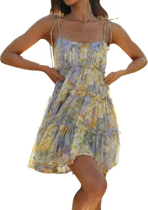Spaghetti Strap Dresses for Women Halter Floral Mini Dress Beach Boho Cute Sundresses Tiered Ruffle Cami Dress
