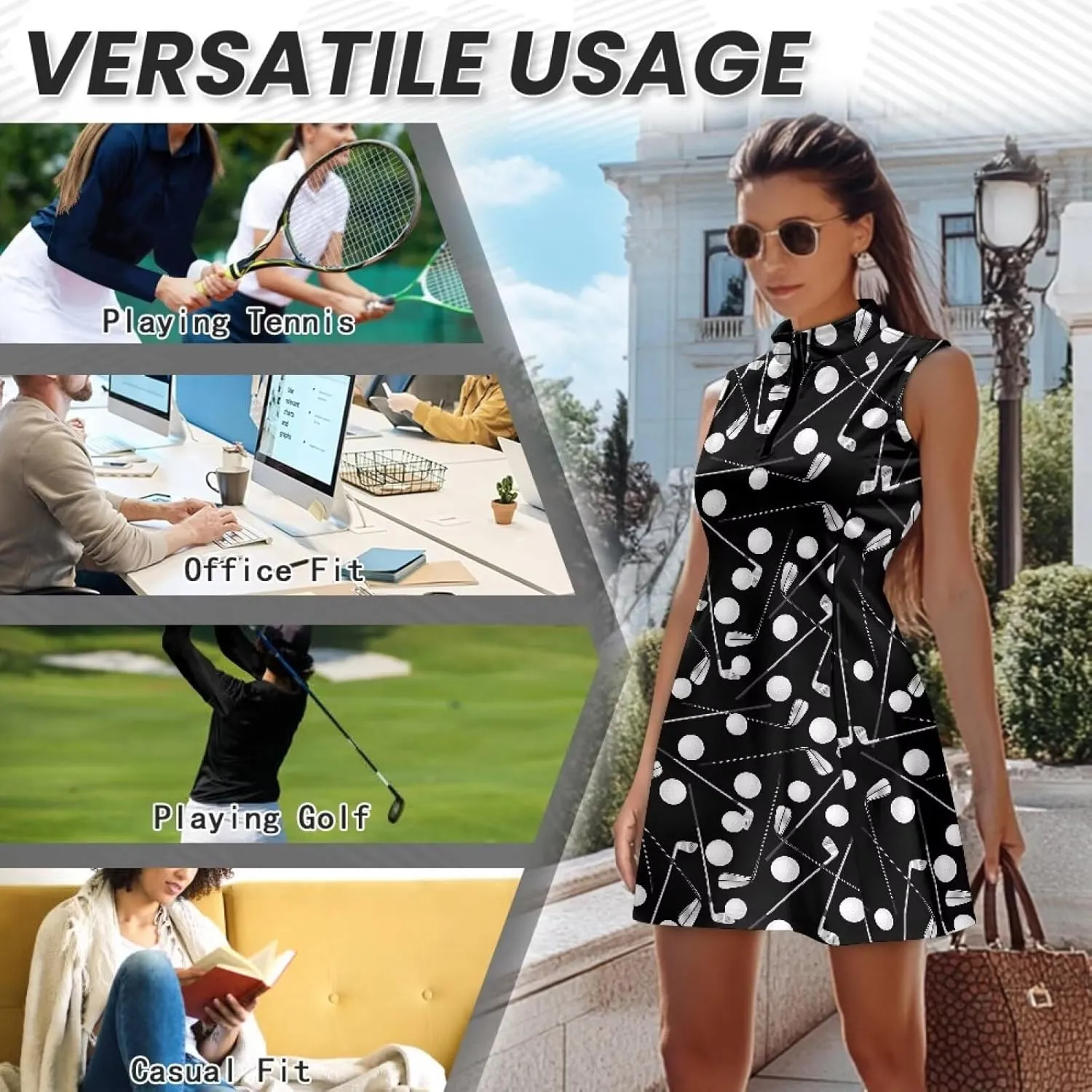 Stretch Golf Women Dress Multi-Sport Skort Dress Yoga Shorts Built-in Ball Pocket Summer Dresses Athletic Dresses