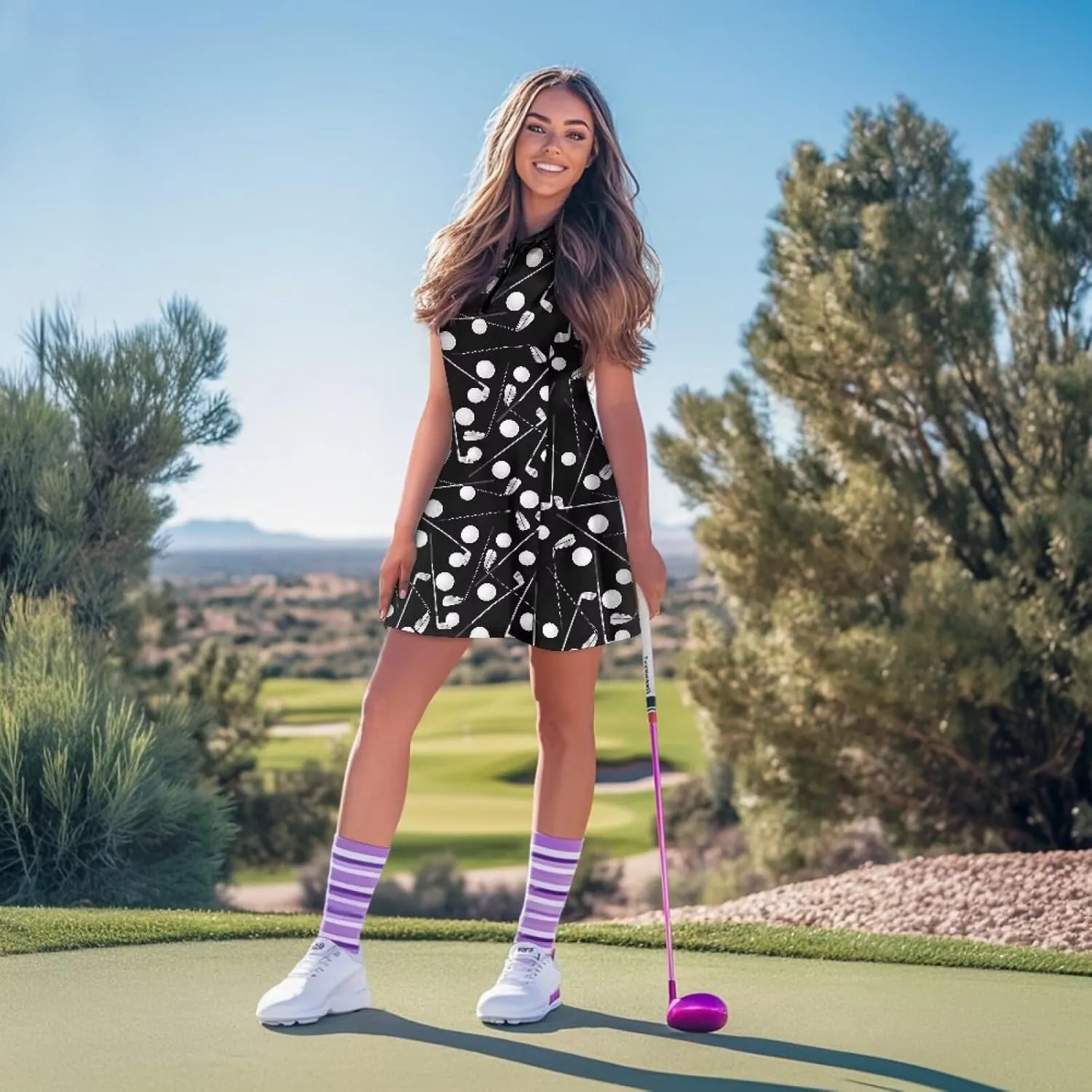 Stretch Golf Women Dress Multi-Sport Skort Dress Yoga Shorts Built-in Ball Pocket Summer Dresses Athletic Dresses