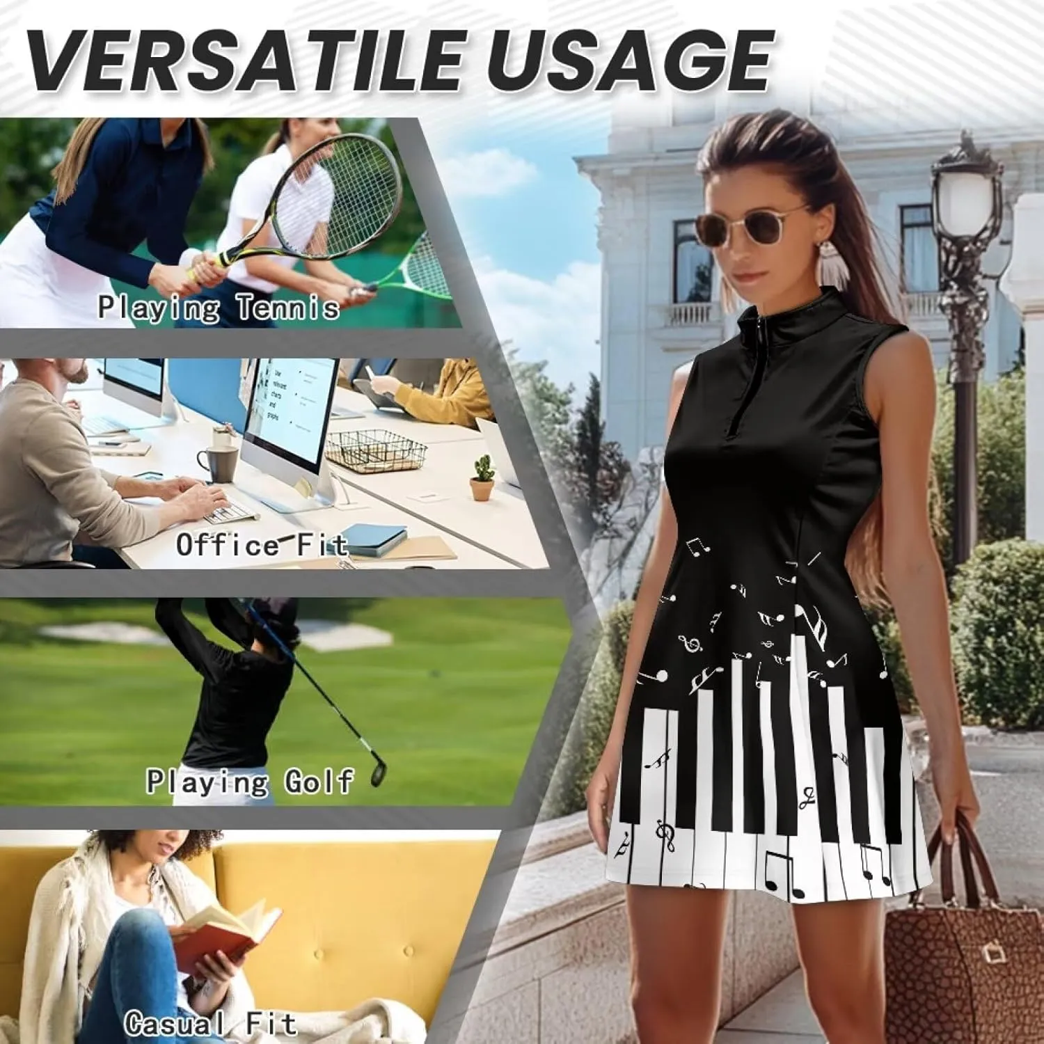 Stretch Golf Women Dress Multi-Sport Skort Dress Yoga Shorts Built-in Ball Pocket Summer Dresses Athletic Dresses