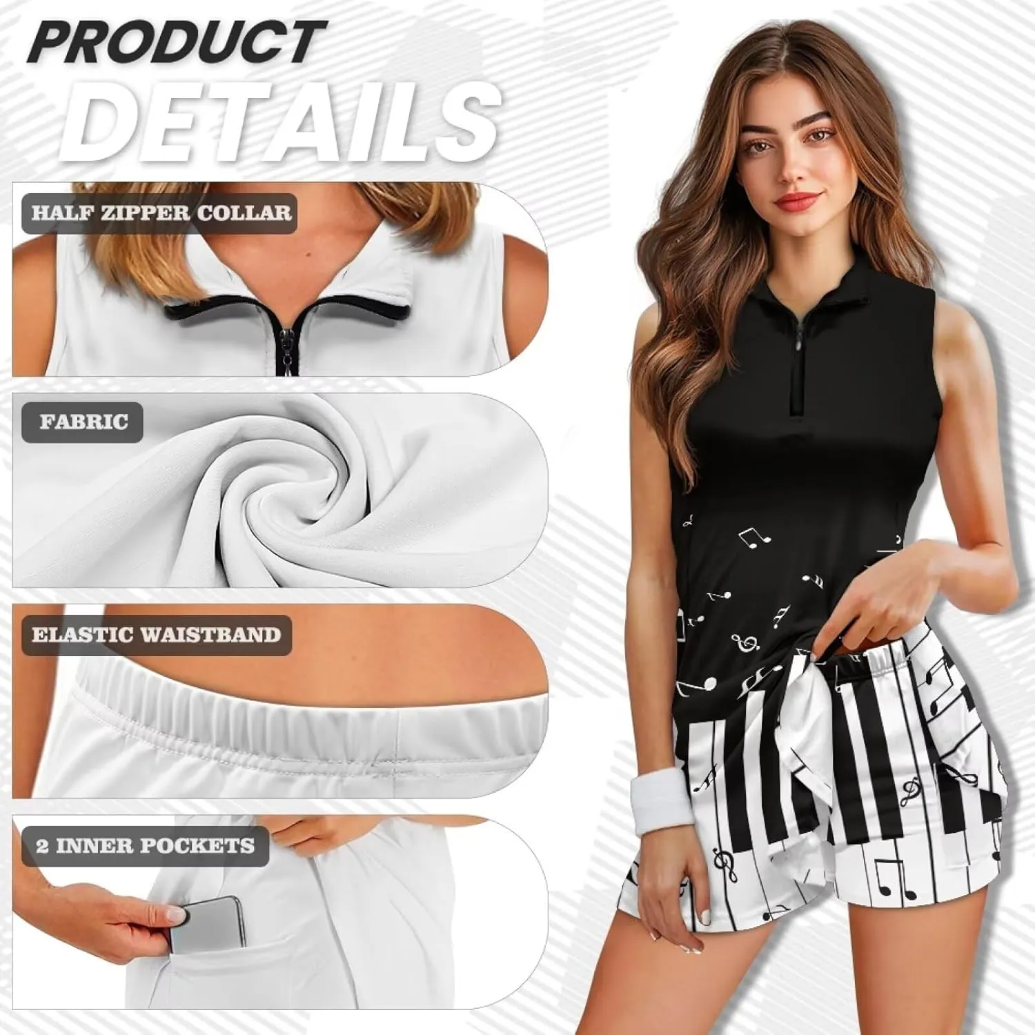 Stretch Golf Women Dress Multi-Sport Skort Dress Yoga Shorts Built-in Ball Pocket Summer Dresses Athletic Dresses
