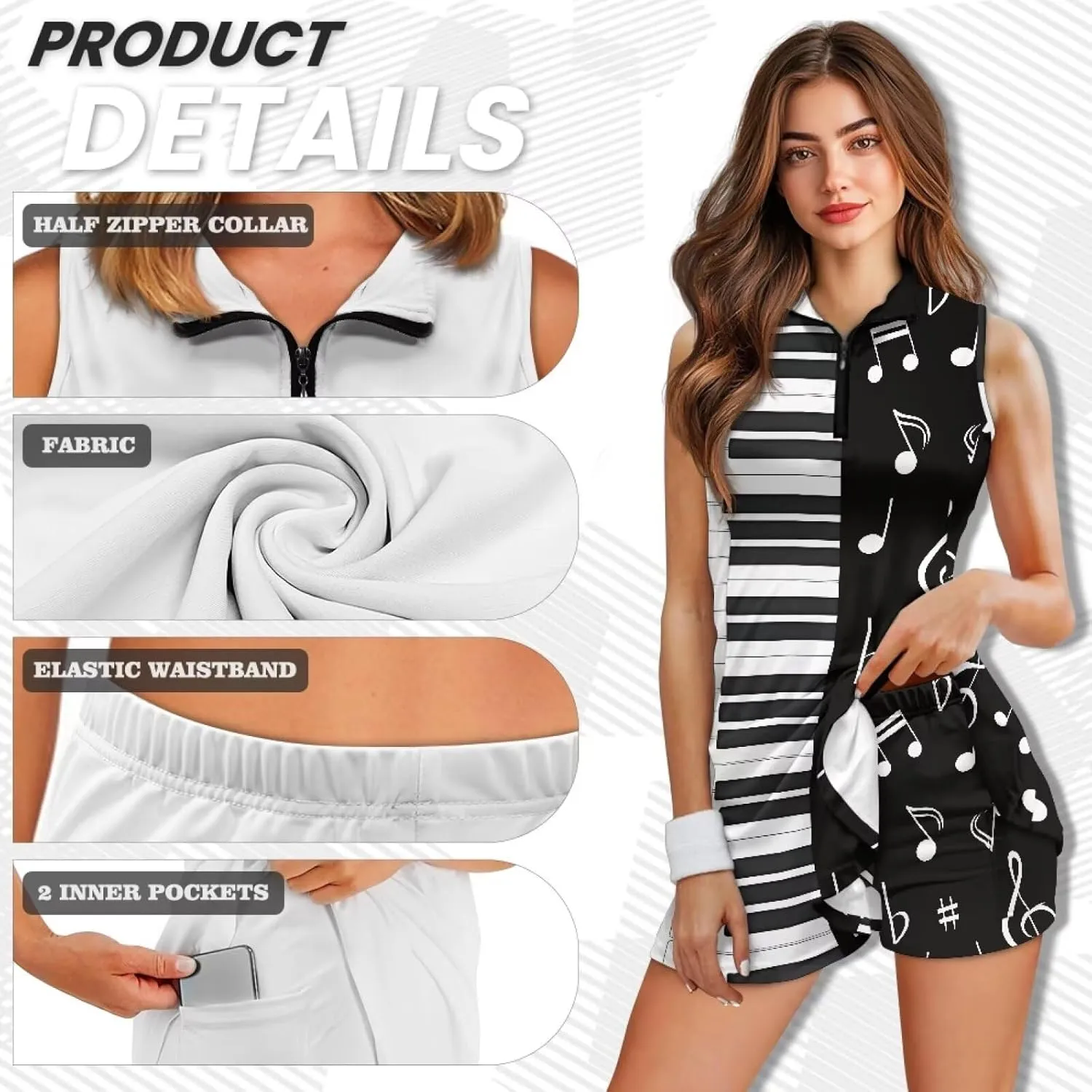 Stretch Golf Women Dress Multi-Sport Skort Dress Yoga Shorts Built-in Ball Pocket Summer Dresses Athletic Dresses