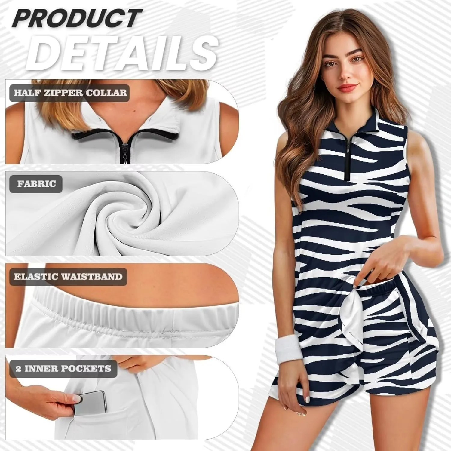 Stretch Golf Women Dress Multi-Sport Skort Dress Yoga Shorts Built-in Ball Pocket Summer Dresses Athletic Dresses