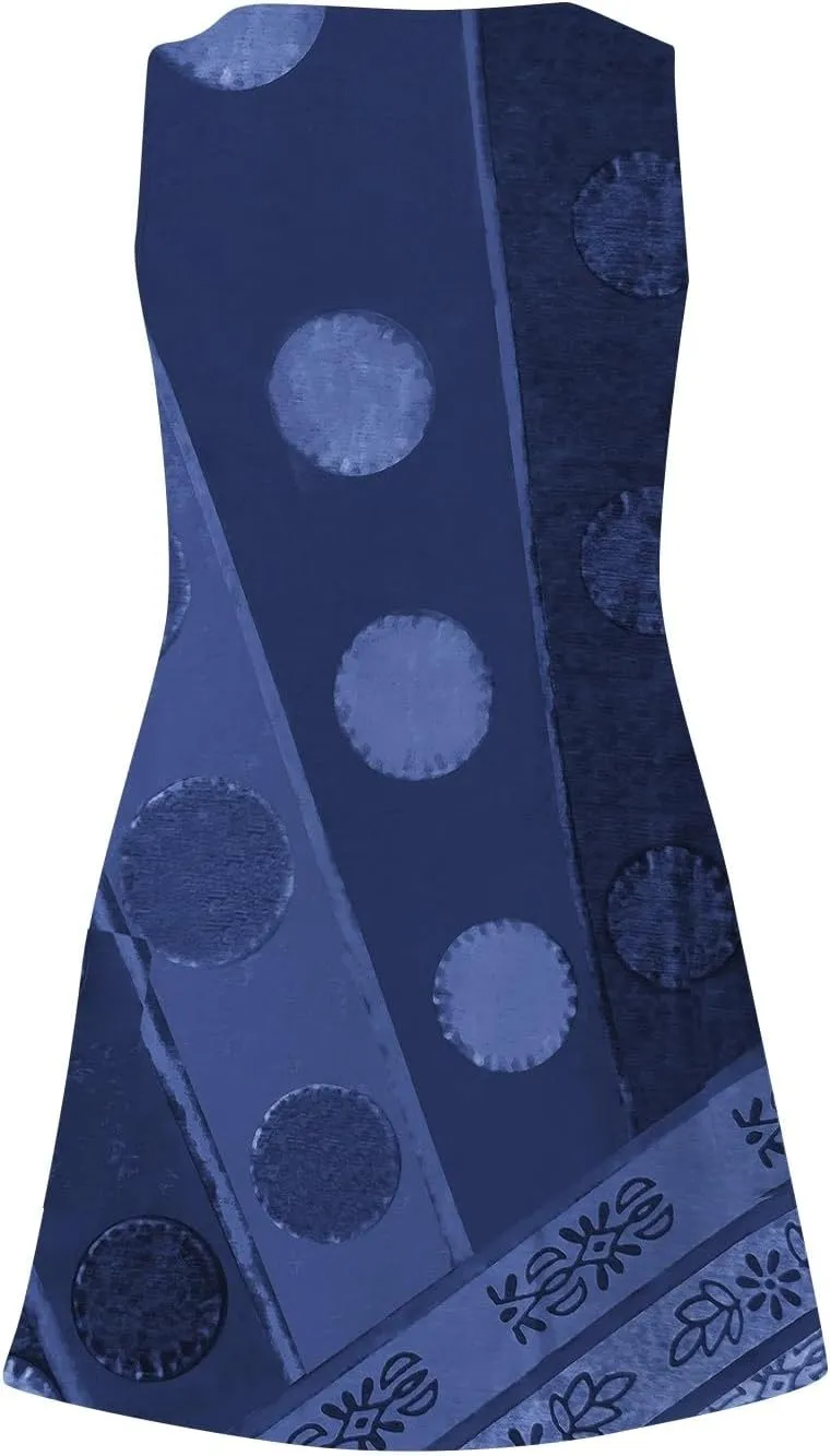 Summer Dresses for Women 2024 Women's Casual Sundress with Pockets Boho Beach Dress Floral V Neck Loose Tank Dresses