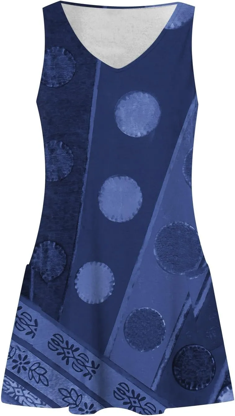 Summer Dresses for Women 2024 Women's Casual Sundress with Pockets Boho Beach Dress Floral V Neck Loose Tank Dresses