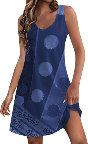 Summer Dresses for Women 2024 Women's Casual Sundress with Pockets Boho Beach Dress Floral V Neck Loose Tank Dresses