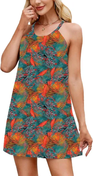 Summer Dresses for Women 2025 Beach Sundresses Sleeveless Casual Loose Tank Dresses Halter Coverup Dress