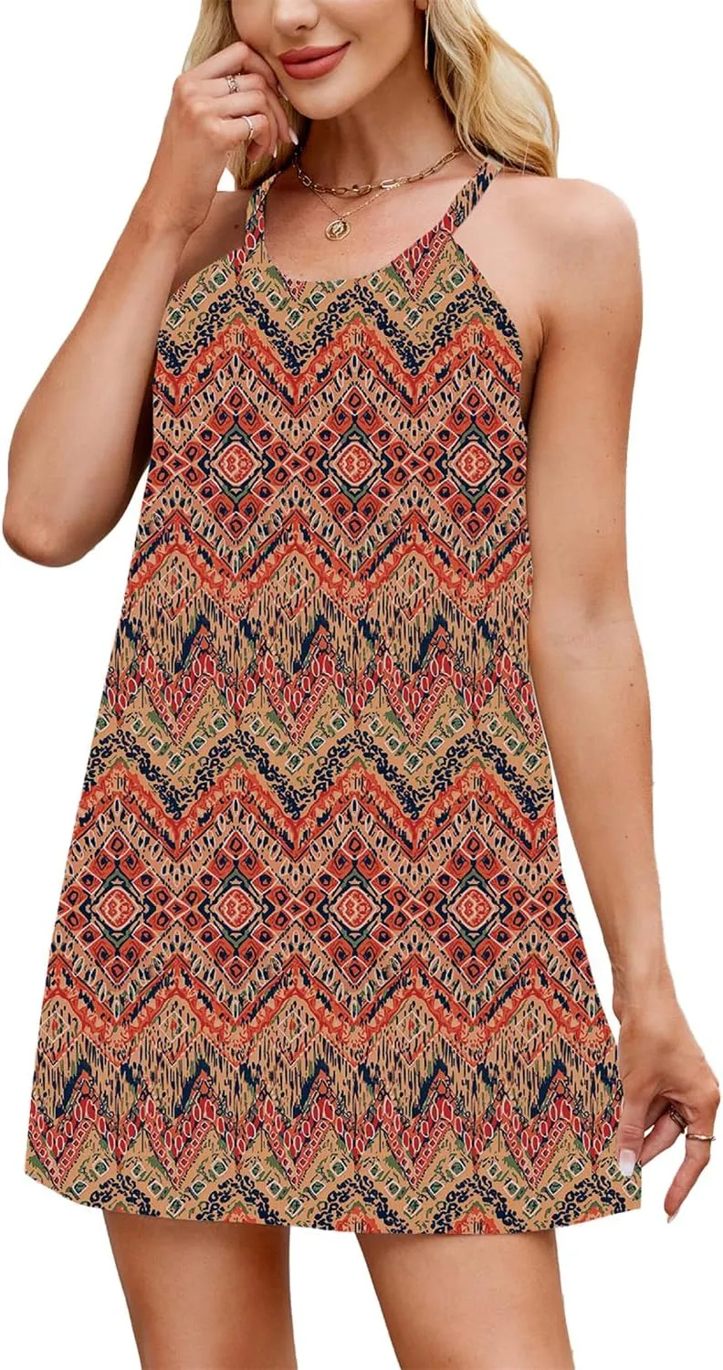Summer Dresses for Women 2025 Beach Sundresses Sleeveless Casual Loose Tank Dresses Halter Coverup Dress