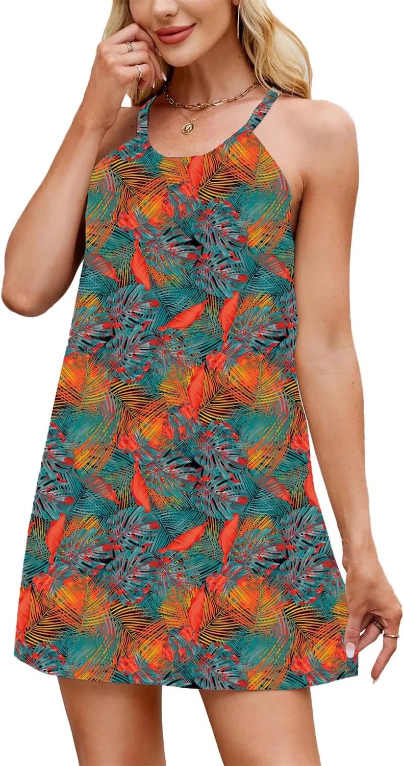 Summer Dresses for Women 2025 Beach Sundresses Sleeveless Casual Loose Tank Dresses Halter Coverup Dress