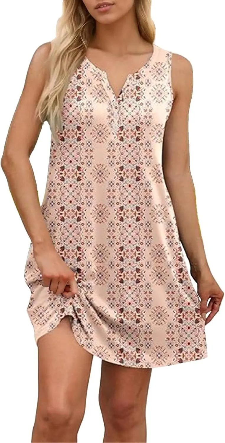 Summer Dresses for Women 2025 Boho A-Line V Neck Sleeveless Dress Trendy Vacation Beach Sundress with Pockets