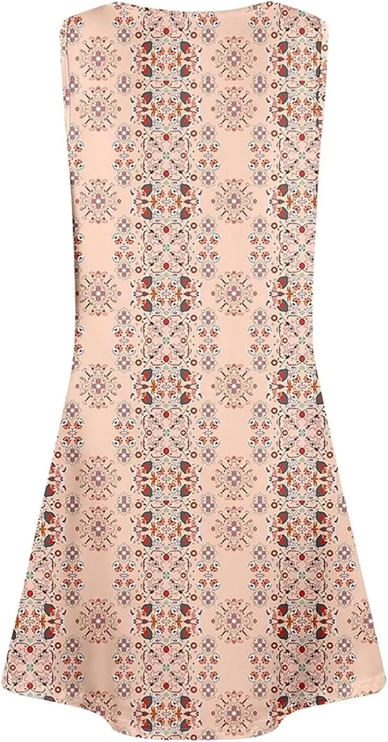 Summer Dresses for Women 2025 Boho A-Line V Neck Sleeveless Dress Trendy Vacation Beach Sundress with Pockets