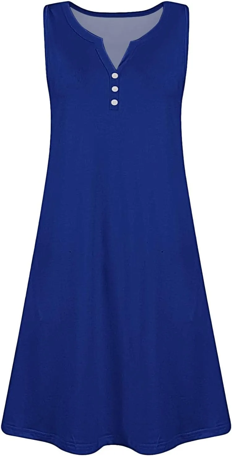Summer Dresses for Women 2025 Boho A-Line V Neck Sleeveless Dress Trendy Vacation Beach Sundress with Pockets