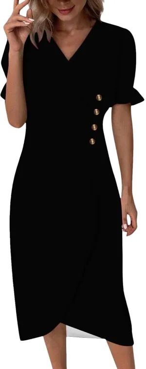 Summer Dresses for Women 2025 Boho Floral V Neck Dress Short Sleeve Irregular Hem Midi Dress