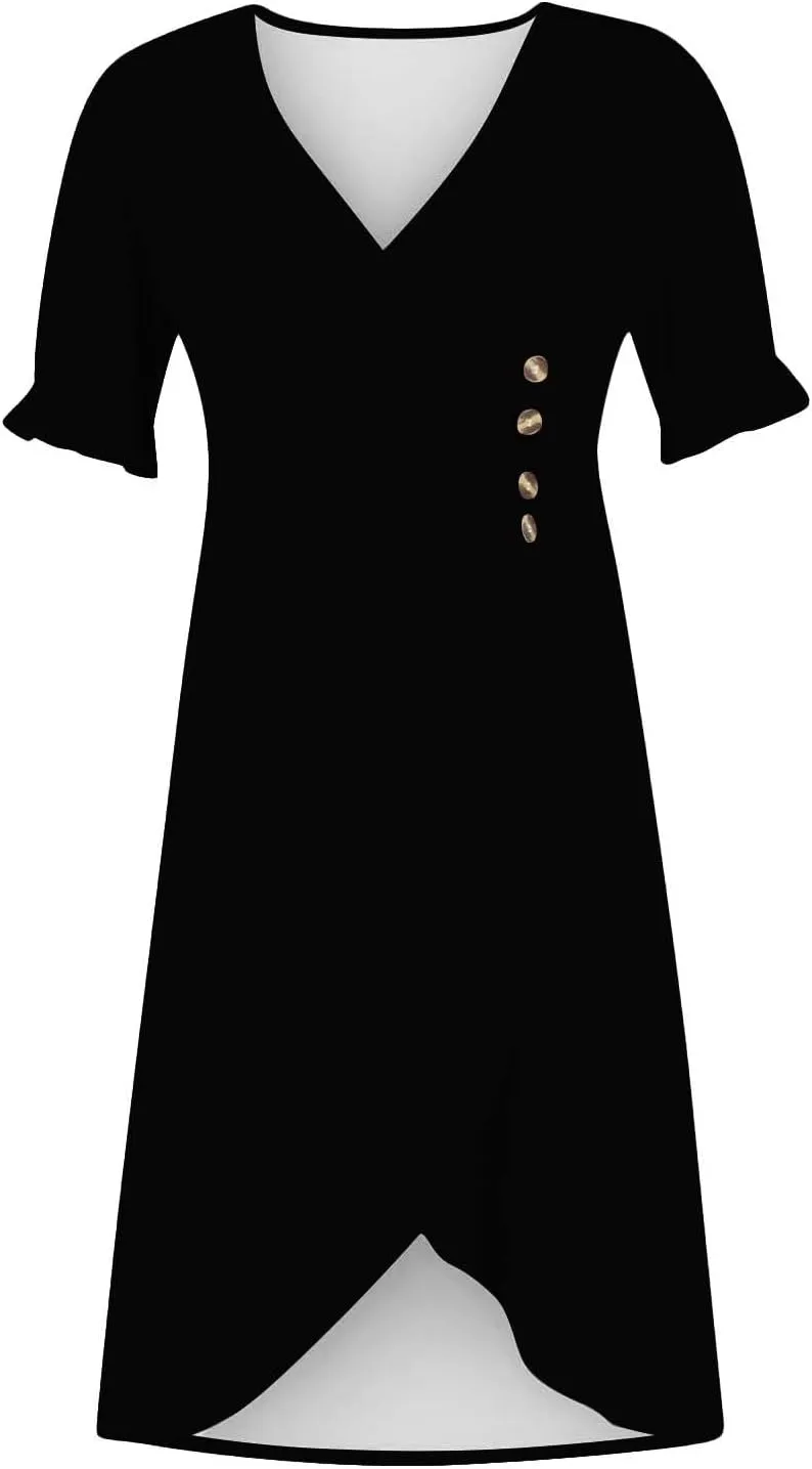 Summer Dresses for Women 2025 Boho Floral V Neck Dress Short Sleeve Irregular Hem Midi Dress