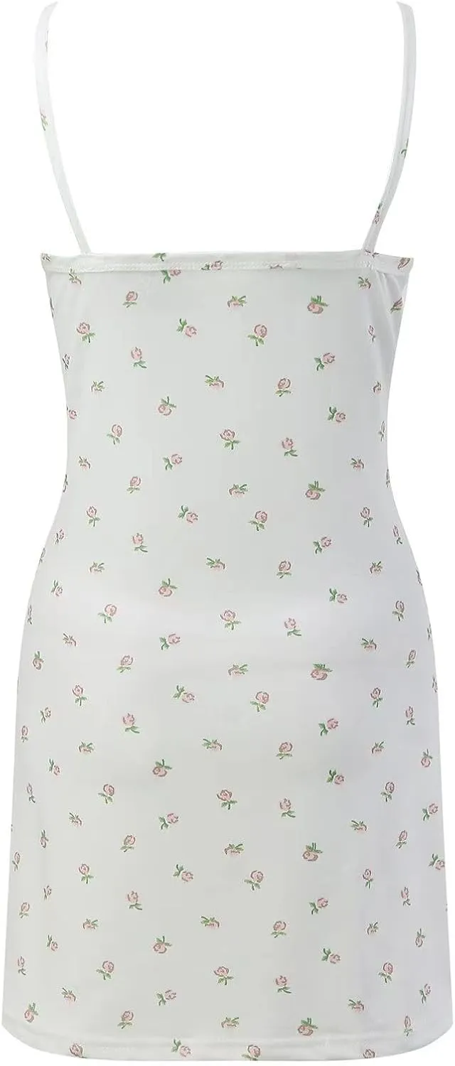 Summer Dresses for Women 2025 Boho Sexy Sleeveless Floral Print Tie Shoulder Cami Mini Dress A Line V-Neck Short Dresses