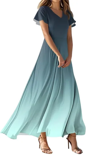 Summer Dresses for Women 2025 Floral V Neck Wrap Short Sleeve Dress Flowy Ruffle Elegant Casual Wedding Guest Dresses