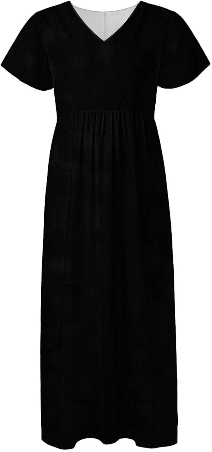 Summer Dresses for Women 2025 Floral V Neck Wrap Short Sleeve Dress Flowy Ruffle Elegant Casual Wedding Guest Dresses