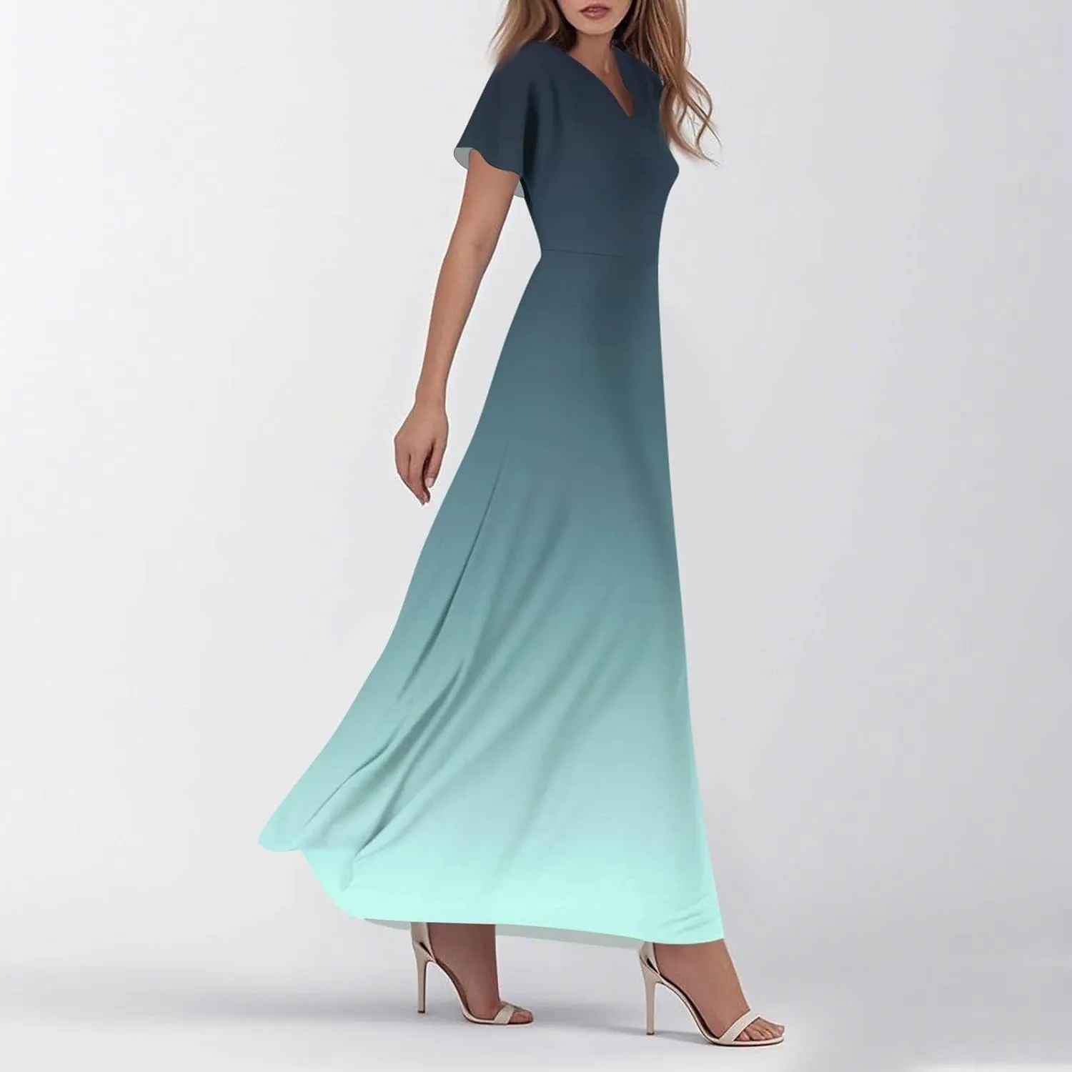 Summer Dresses for Women 2025 Floral V Neck Wrap Short Sleeve Dress Flowy Ruffle Elegant Casual Wedding Guest Dresses