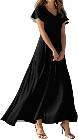 Summer Dresses for Women 2025 Floral V Neck Wrap Short Sleeve Dress Flowy Ruffle Elegant Casual Wedding Guest Dresses