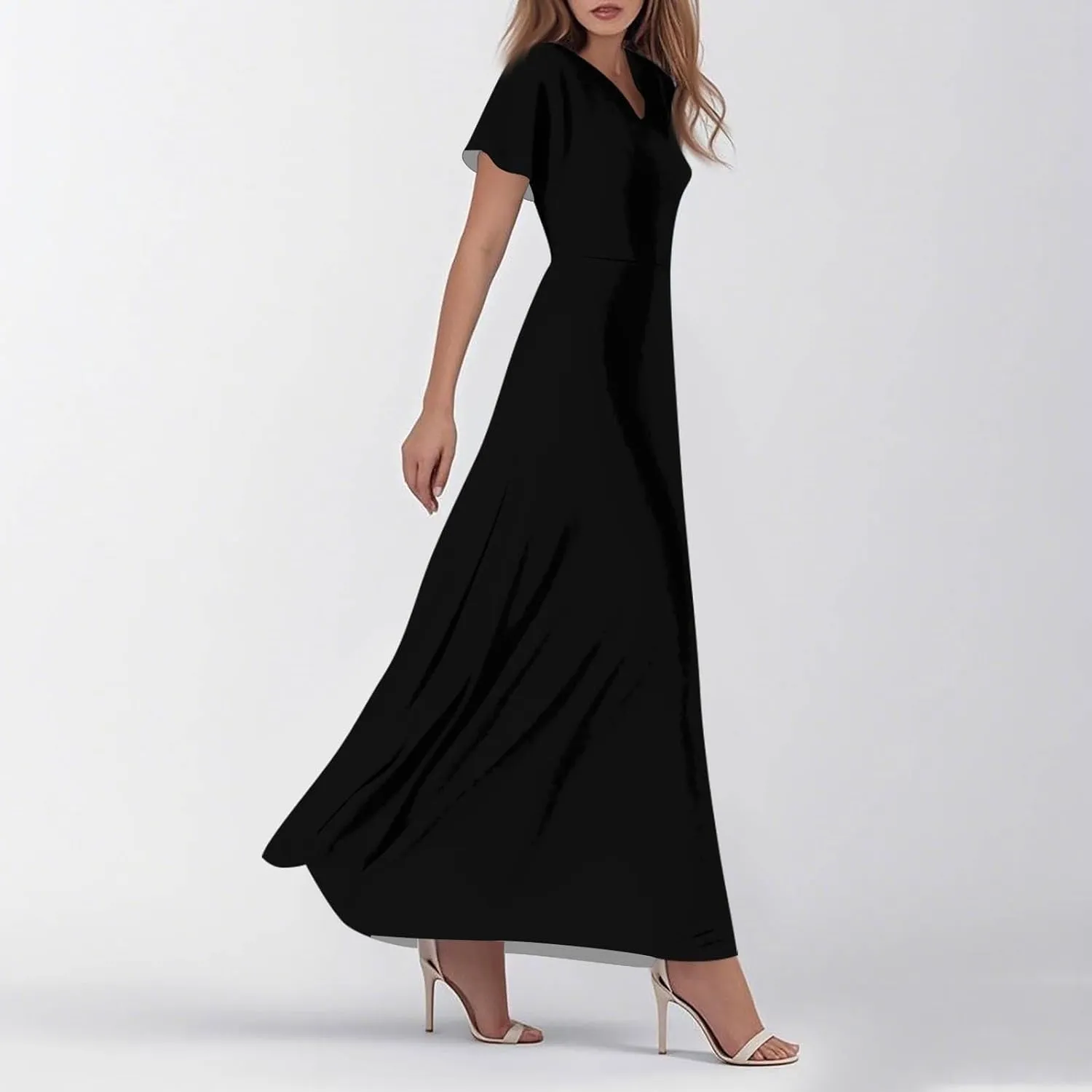 Summer Dresses for Women 2025 Floral V Neck Wrap Short Sleeve Dress Flowy Ruffle Elegant Casual Wedding Guest Dresses