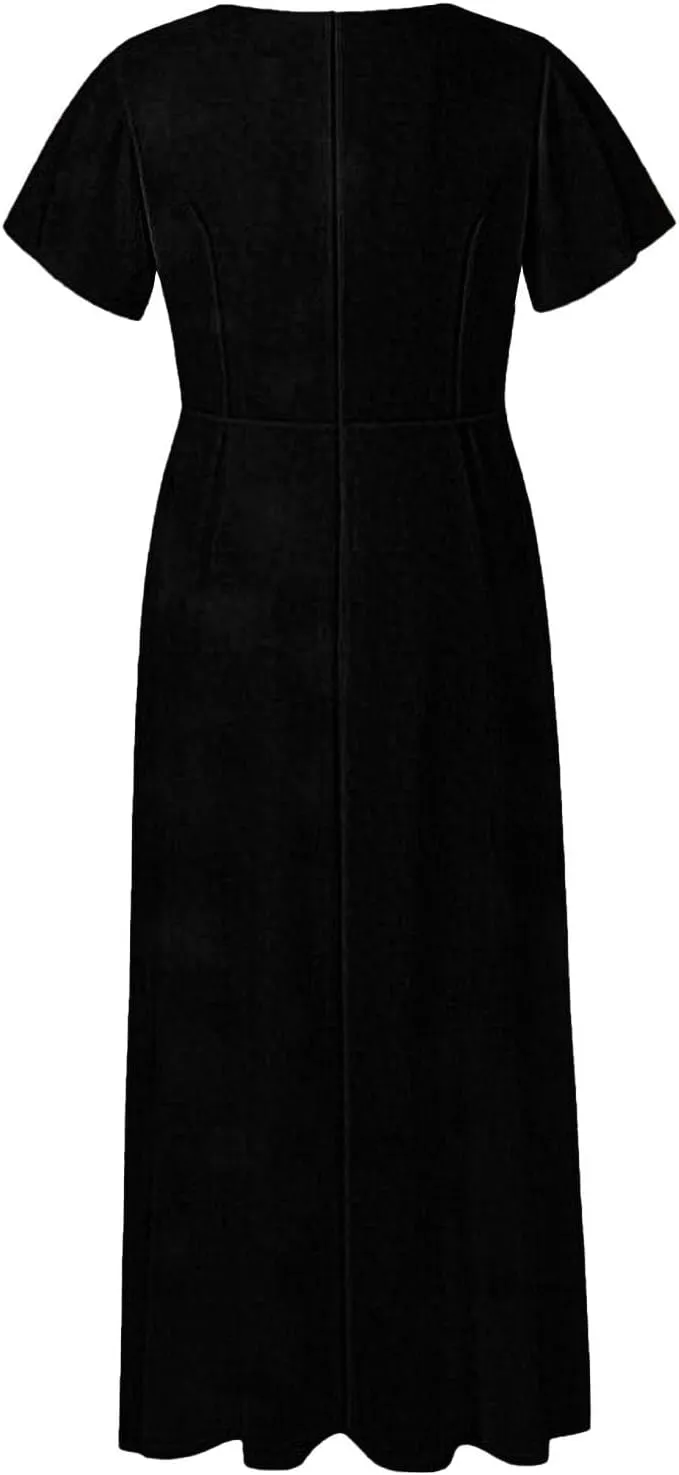 Summer Dresses for Women 2025 Floral V Neck Wrap Short Sleeve Dress Flowy Ruffle Elegant Casual Wedding Guest Dresses