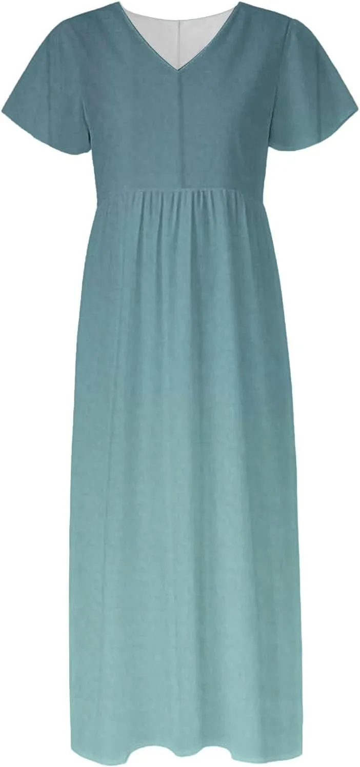 Summer Dresses for Women 2025 Floral V Neck Wrap Short Sleeve Dress Flowy Ruffle Elegant Casual Wedding Guest Dresses