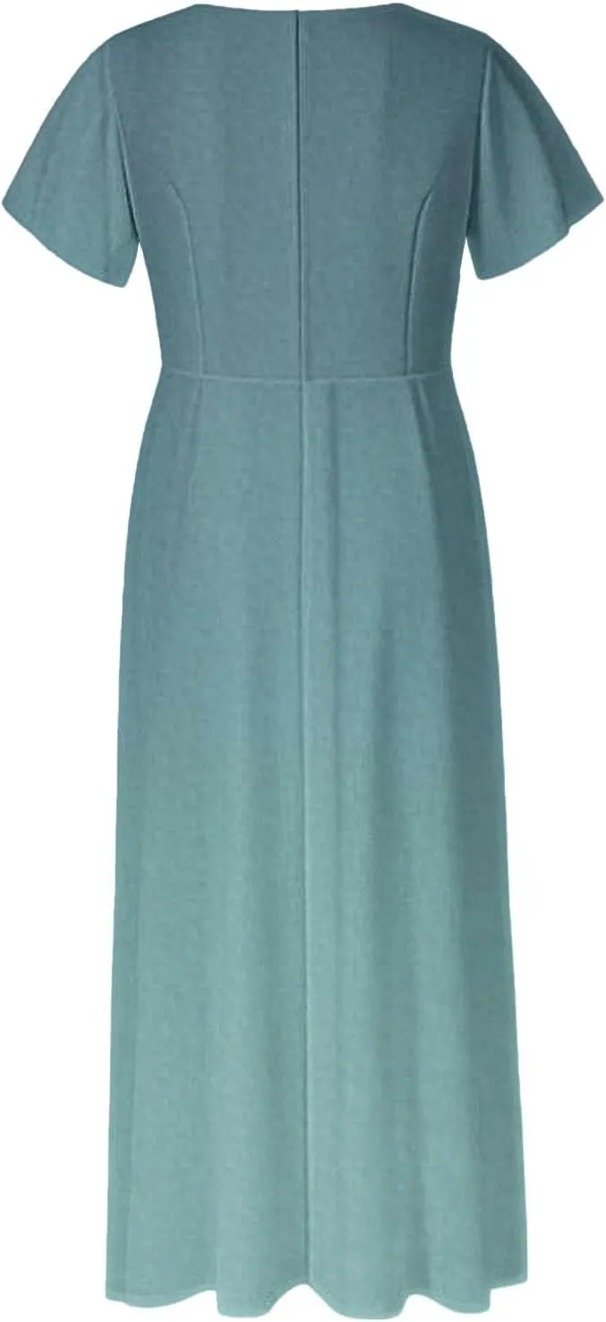 Summer Dresses for Women 2025 Floral V Neck Wrap Short Sleeve Dress Flowy Ruffle Elegant Casual Wedding Guest Dresses