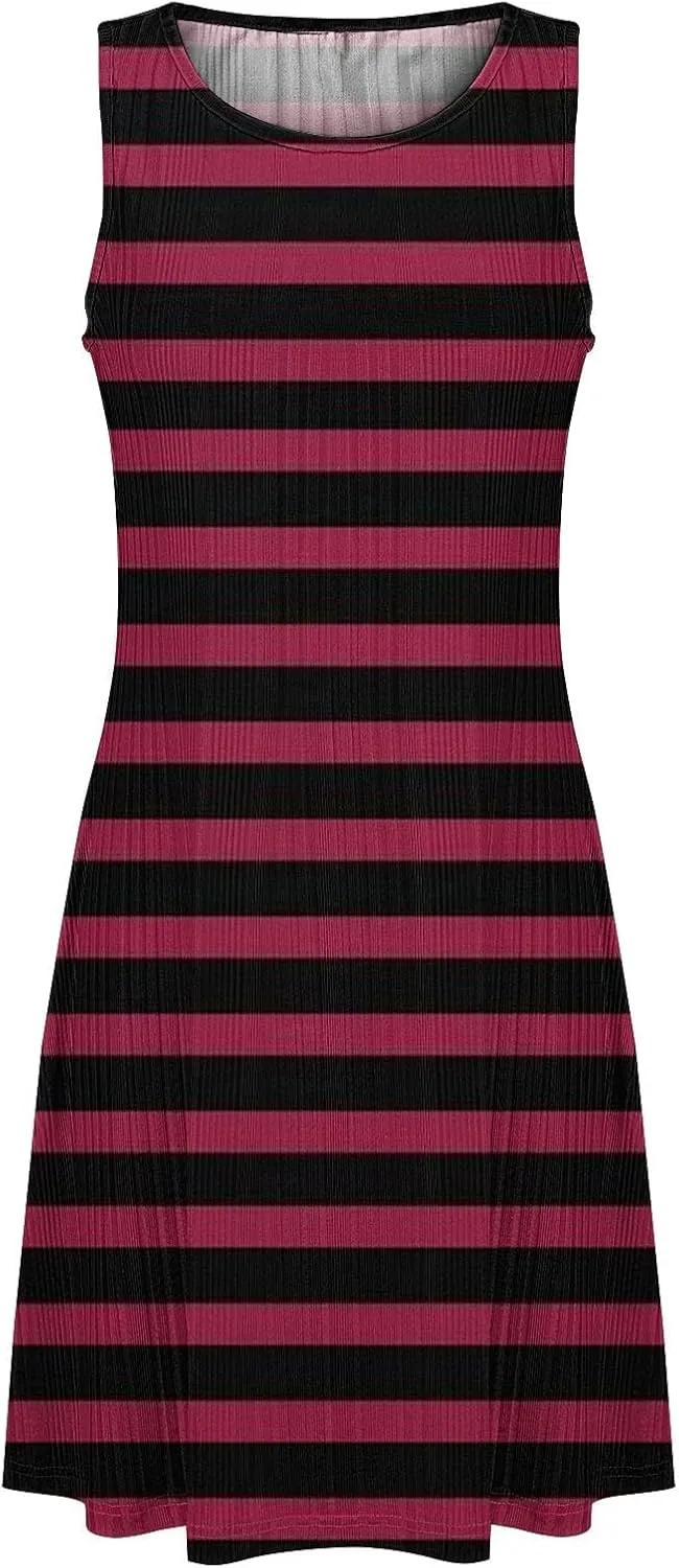 Summer Dresses for Women 2025 Loose Beach Vacation Casual Crew Neck Casual Boho Dress Sleeveless Sundresses with Pockets