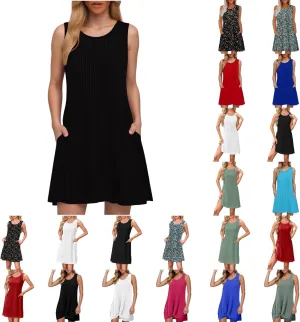 Summer Dresses for Women 2025 Plus Size Casual Crewneck Sleeveless Sundresses with Pockets Boho Beach Coverups Tank Dress