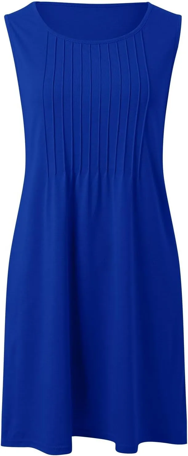 Summer Dresses for Women 2025 Plus Size Casual Crewneck Sleeveless Sundresses with Pockets Boho Beach Coverups Tank Dress