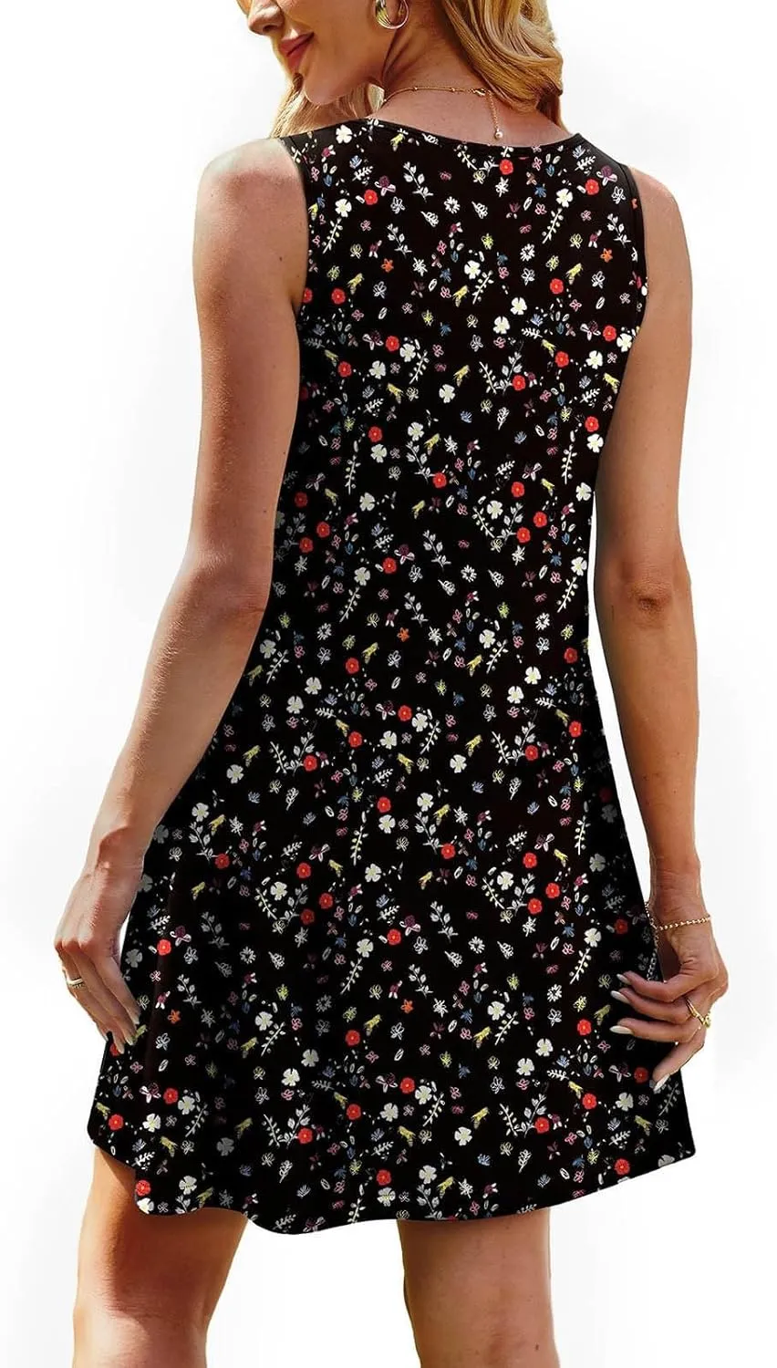Summer Dresses for Women 2025 Plus Size Casual Crewneck Sleeveless Sundresses with Pockets Boho Beach Coverups Tank Dress