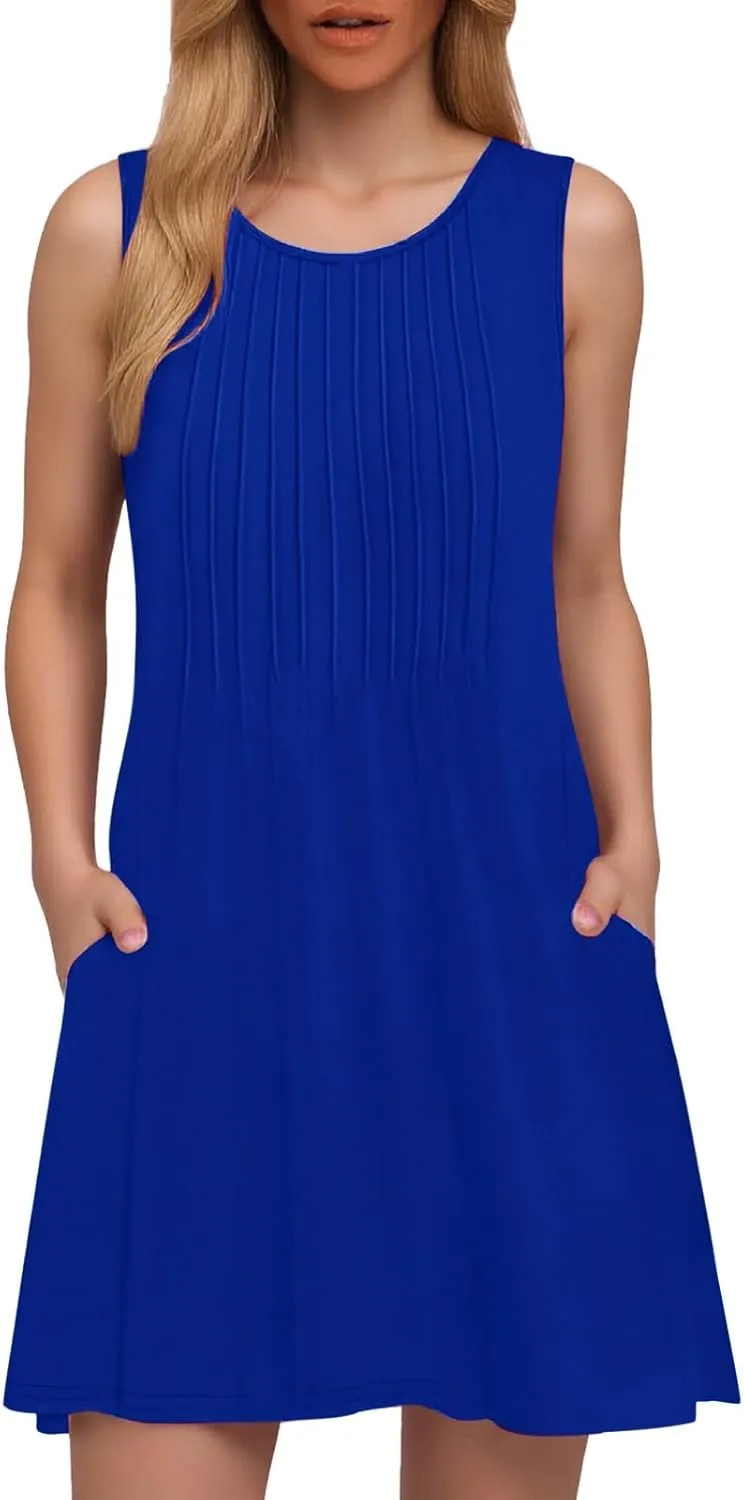 Summer Dresses for Women 2025 Plus Size Casual Crewneck Sleeveless Sundresses with Pockets Boho Beach Coverups Tank Dress