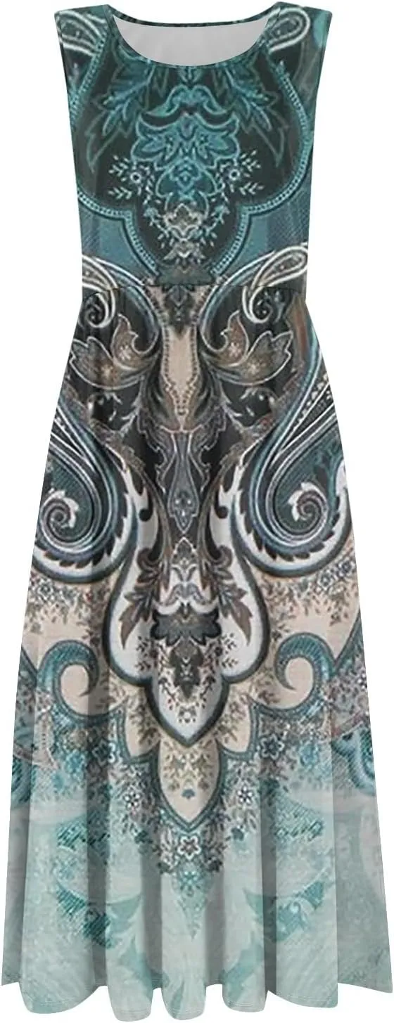 Summer Dresses for Women Casual Sleeveless Tshirt Beach Flowy Tank Sundresses 2025 Fashion Holiday Dresses
