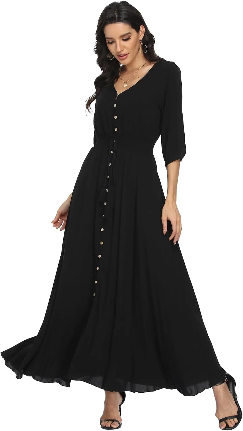 Summer Floral Print Maxi Dress Women Button Up Split Long Flowy Bohemian Beach Party Dresses