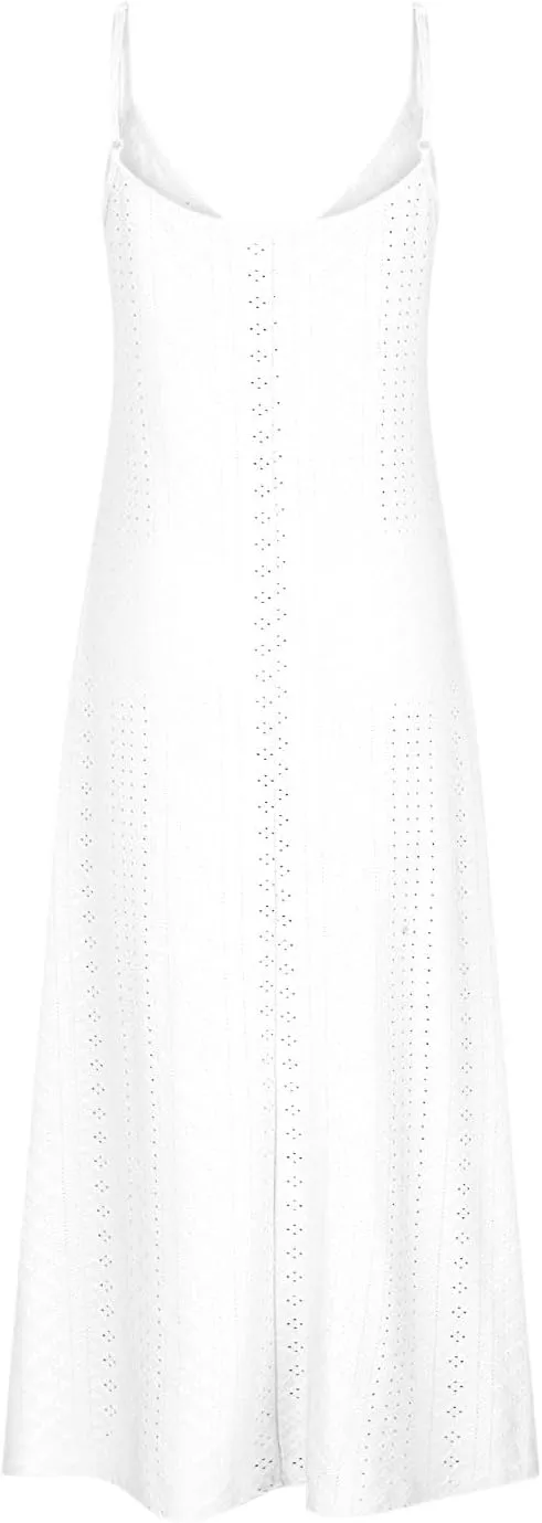 Summer Maxi Dresses for Women 2025 Trendy Beach Vacation Sundress Sexy Spaghetti Strap v Neck Lace Eyelet Dress