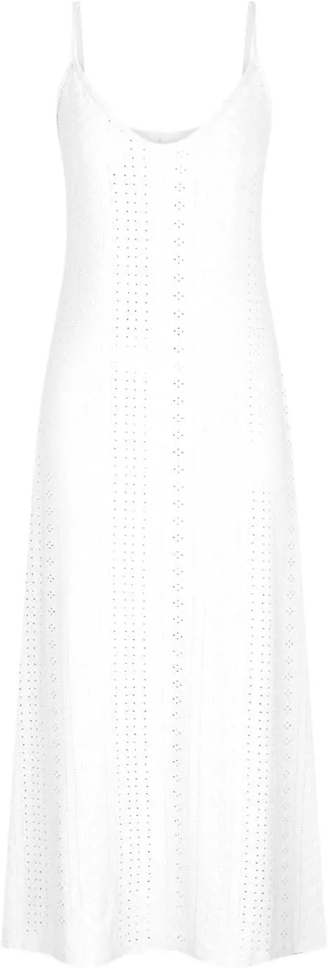 Summer Maxi Dresses for Women 2025 Trendy Beach Vacation Sundress Sexy Spaghetti Strap v Neck Lace Eyelet Dress