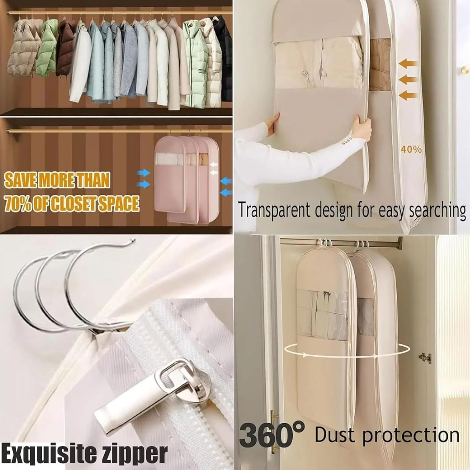 Taprinferior Hanging Garment Bag, Space-Saving Clothes Storage, Water-Resistant, Wrinkle Design for Suits, Dresses, Travel & Closet Organization (Gray, S)