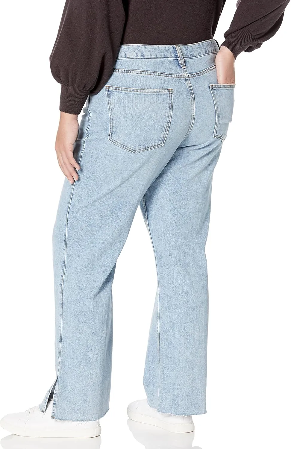 The Drop Women's Ian Mid Rise Relaxed Straight Side Slit Detail