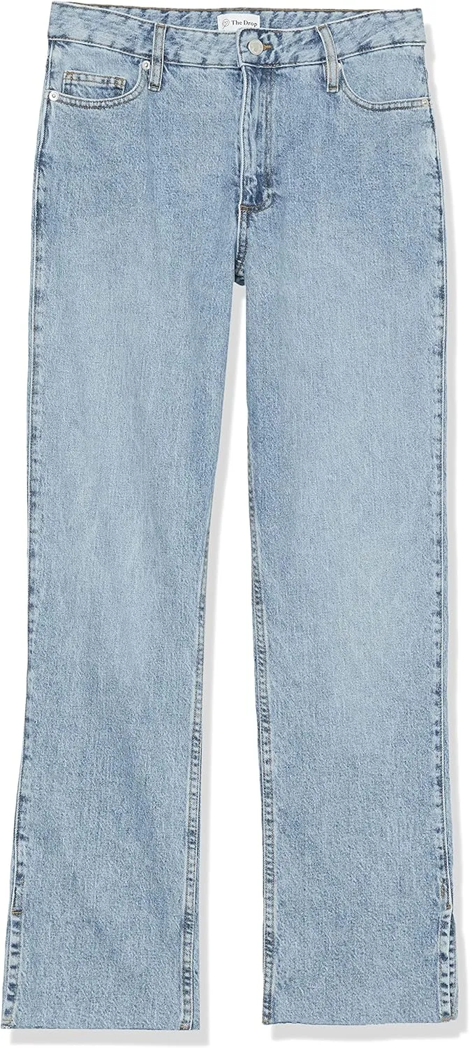 The Drop Women's Ian Mid Rise Relaxed Straight Side Slit Detail