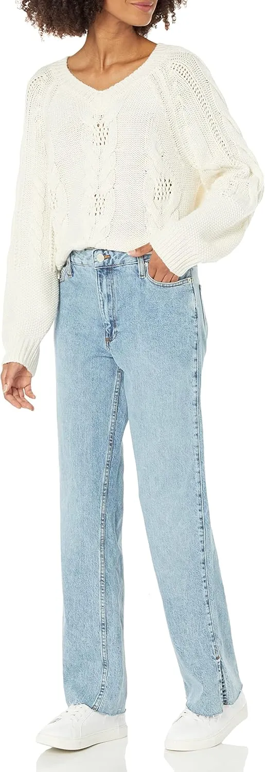 The Drop Women's Ian Mid Rise Relaxed Straight Side Slit Detail