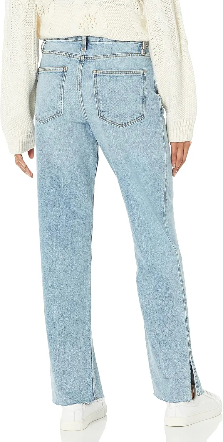 The Drop Women's Ian Mid Rise Relaxed Straight Side Slit Detail