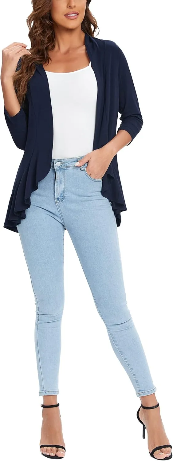Urban CoCo Women's 3/4 Sleeve Casual Cardigans for Women Trendy Open Front Lightweight Cover Ups